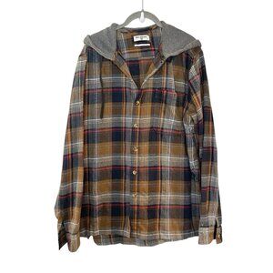 Men's Billabong Hooded Flannel Shirt Baja Striped Button Up Long Sleeve Size L